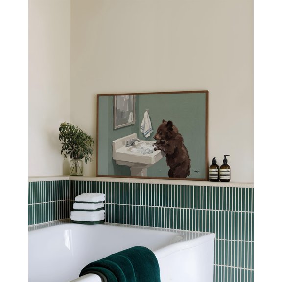 SHIRVA Bear Paws Print Mid Century Bathroom Wall Art Funny Animal Poster Animal Lover Gift Cozy Home Decor, Unframed Paper Poster 12x8in