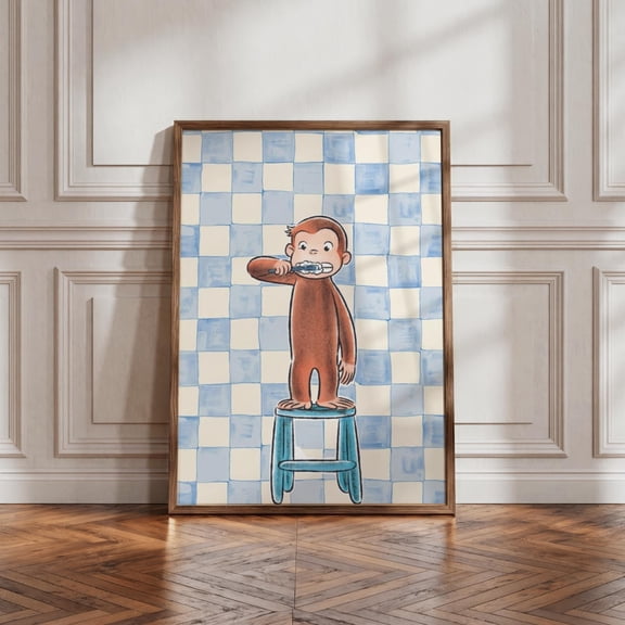 SHIRVA Curious George Poster, Classic Book Wall Art, Playful Monkey Print, Nursery Decor, Storybook Aesthetic, Fan Gift, Unframed Paper Poster 8x12in