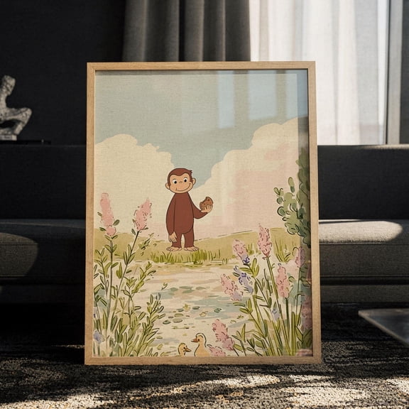 SHIRVA Curious George Poster, Classic Monkey Story Print, Wall Art Canvas, Nursery Decor, Unframed Paper Poster 8x12in