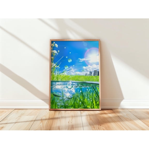 SHIRVA Frutiger Aero Poster, Y2K Nature Tech Wall Art, Bubble Aesthetic Print, 2000s Decor, Dreamcore Landscape Poster, Unframed Paper Poster 8x12in