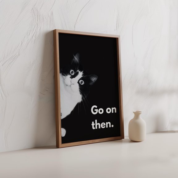 SHIRVA Funny Bathroom Wall Print, Cat Mom Gift, Powder Room Above Toilet Decor, Black and White Cat Poster, Hilarious Bathroom Wall Decor Canvas, Unframed Paper Poster 8x12in