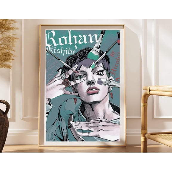 SHIRVA JoJo Bizarre Adventure Poster, Rohan Kishibe Manga Art, Editorial Wall Art, Poster Print, Unframed Canvas 8x12in