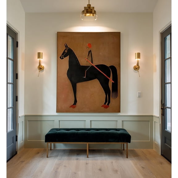 SHIRVA Large Brown Minimalist Canvas Abstract Horse Rider Figure Vintage Equestrian Wall Art, Neutral Home Decor, Unframed Paper Poster 8x12in