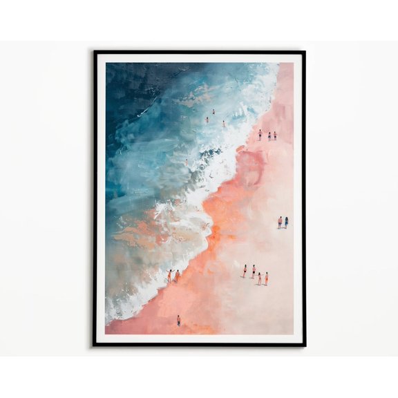 SHIRVA Orange Beach Print, Minimalist Summer Ocean Art Poster Canvas, Unframed Paper Poster 8x12in