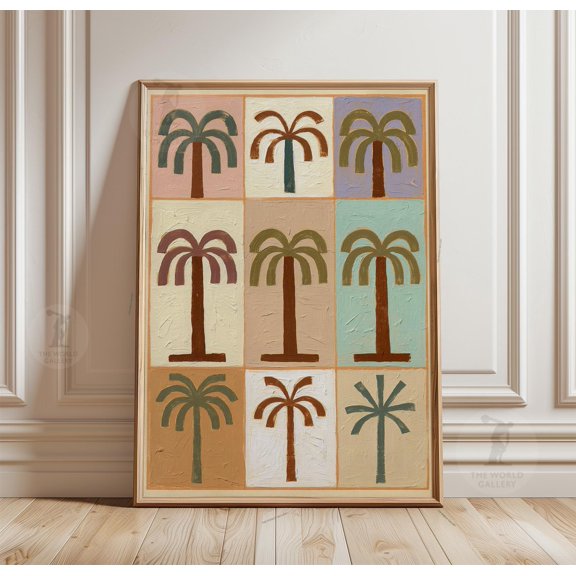 SHIRVA Palm Tree Grid Poster, Minimal Tropical Art Print, Paper Wall Decor, Unframed Paper Poster 24x36in