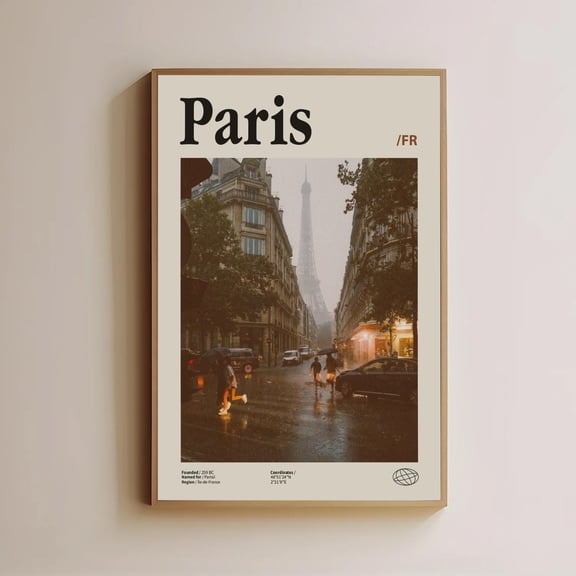 SHIRVA Paris Poster, Eiffel Tower Print, Retro Travel Art, Vintage Cityscape, Minimalist Boho Wall Decor, France Typography Print, Paris City Gift, Unframed Paper Poster 8x12in