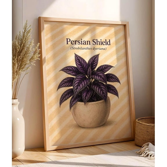 SHIRVA Persian Shield Plant Poster, Strobilanthes Dyeriana Botanical Print, Purple Foliage Wall Art, Vintage Style Plant Decor Gift Poster Canvas, Unframed Paper Poster 8x12in
