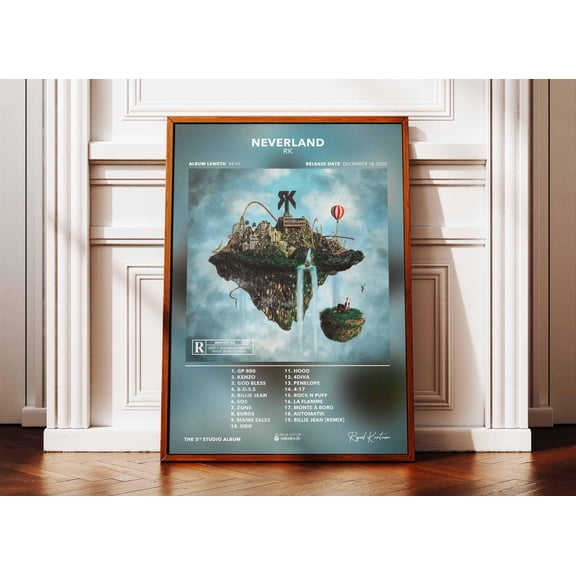 SHIRVA RK Neverland Album Poster, Rap Album Poster, Album Wall Art, Music Album Poster, French Rapper Poster, Poster Canvas, Unframed Paper Poster 8x12in