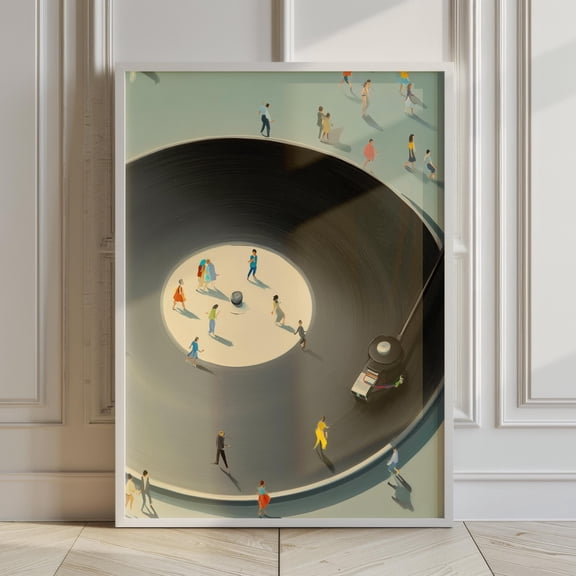 SHIRVA Retro Turntable Wall Art with Tiny Dancers for Music Lovers, Unframed Canvas 16x24in
