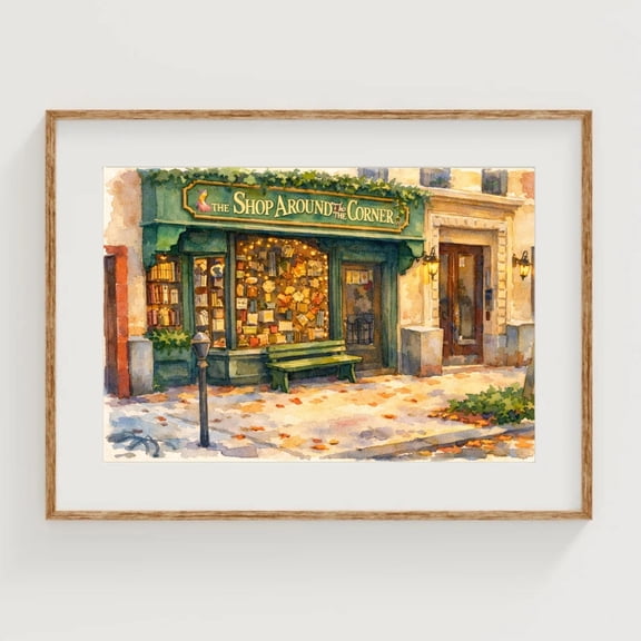 SHIRVA The Shop Around the Corner Art Print, You've Got Mail Watercolor Vintage 90s Romantic Poster, Gallery Wall Fall Artwork, Bookstore, Unframed Paper Poster 12x8in