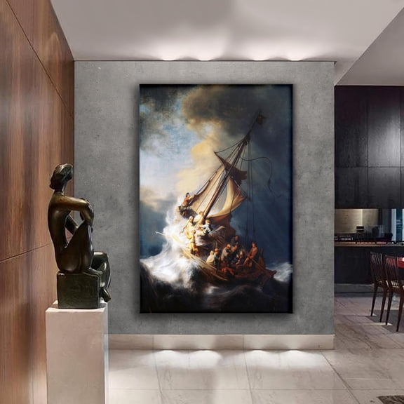 SHIRVA Storm on the Sea of Galilee Poster, Rembrandt Wall Art, Christian Canvas Print, Biblical Artwork, Religious Home Decor, Canvas, Unframed Paper Poster 24x36in