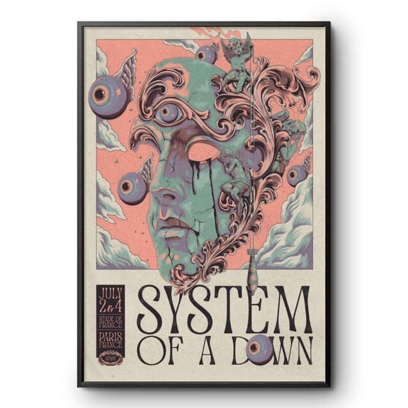 SHIRVA System Of A Down July 2-4 2026, Paris France Poster, Unframed Paper Poster 12x18in