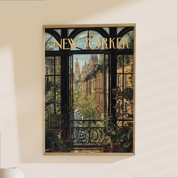 SHIRVA The New Yorker Poster - NYC Manhattan Skyline Art Deco Window View Print, Unframed Paper Poster 8x12in