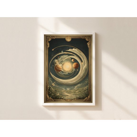SHIRVA Vintage Solar System Print, Art Nouveau Celestial Tarot Poster, Dark Academia Astronomy Wall Art, Unframed Paper Poster 12x18in