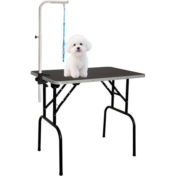 SHISHI- 30 Inch Dog Grooming Table - Pet Grooming Table - Foldable, Adjustable Arm, Portable, Non-Slip Grooming Table for Dogs at Home - Black
