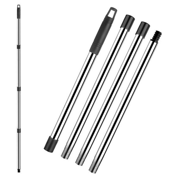 SHISUYAN Stainless Steel Mop Handle with Threaded End 4 Section Extendable Pole Replaceable Mop Stick Replacement for Household Cleaning Black