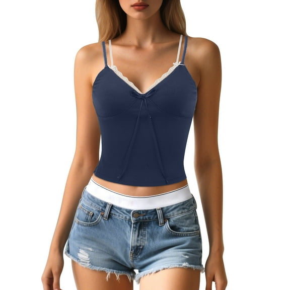 SHITINN 30 Birthday Tops for Women Sleeveless Top Women Women's Fashion Tanks & Low Cut Layered Lace Trim Bows Casual Summer Tops for Daily Wear and Vacation Outfits