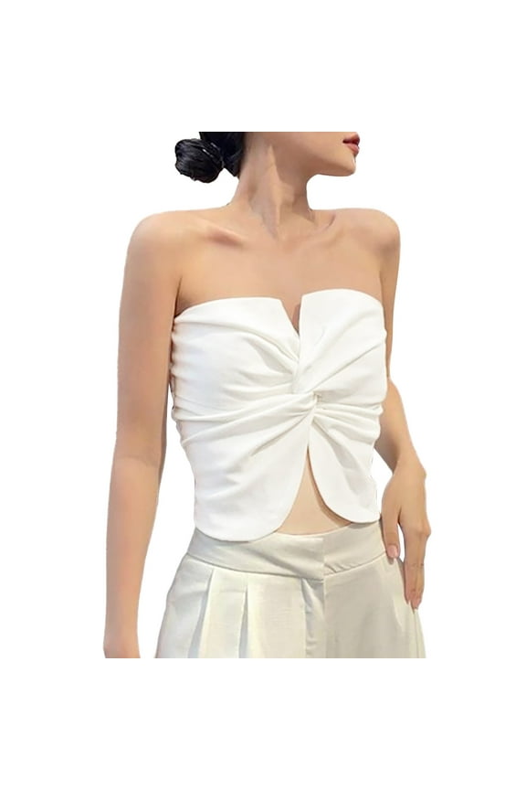 80's Tops for Women Baggy Top Women Women Solid Cropped Bowknot Slim Sleeveless Tube Top Crop Top