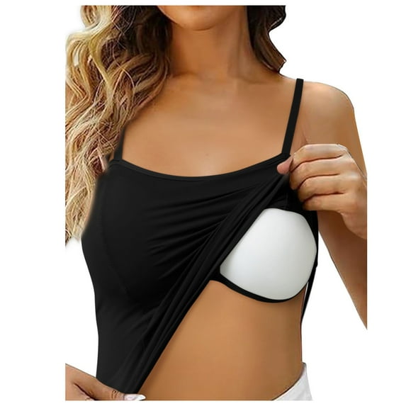 SHITINN Active Crop Women Lace Shelf Bra Camisoles Adjustable Spaghetti Strap Tank Tops Basic Layer