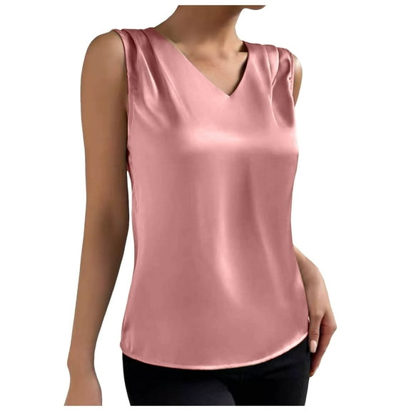 SHITINN Apparel Shirt Mesh Shirt Women Women Summer V Neck Casual Soild Color Satin Sleeveless Basic Vest Shirt Fashionable Sleeveless Top