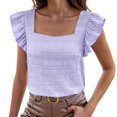 thumbnail image 1 of SHITINN Athletic Tops for Women 3d Print Tops for Women Women's Square Neck Ruffled Sleeve Top Solid Pleated Summer Flowy Blouse Shirt Tank Dressy Casual, 1 of 5
