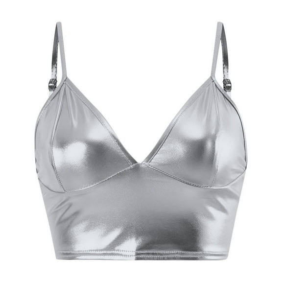 SHITINN Athletic Tops for Women Set Spaghetti Strap Suspenders Solid Color PU Fabric Corset Solid Color Bandeau Small Vest Women