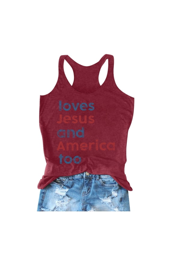 Athletic Wear for Teens Camisole Women Summer and America Too Letter Printed Round Neck Sleeveless Tank Top