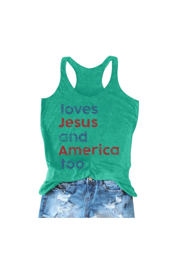 Athletic Wear for Teens Camisole Women Summer and America Too Letter Printed Round Neck Sleeveless Tank Top