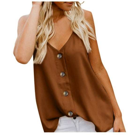 SHITINN Back Top Flower Top for Women Women Button Down V Neck Strappy Tank Tops Loose Casual Sleeveless Shirts Blouses