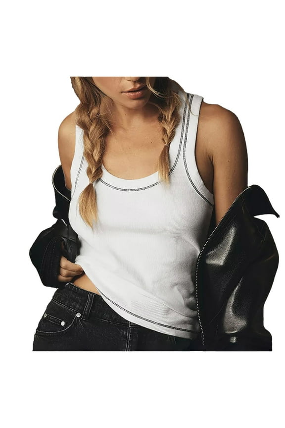 Band T Shirt Crop Top Backless Tops for Women plus Size Women's Basic Ribbed Tank Top Sleek Slim Fit Sleeveless Vest Ideal for Layering Or Wear