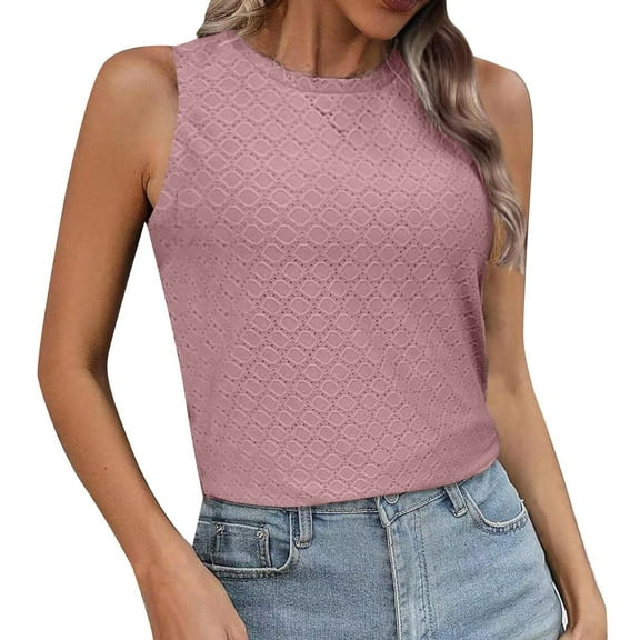SHITINN Base Shirt and Corset Top Womens Tank Tops Eyelet Loose Casual Summer Tops Crew Neck Basic Sleeveless Shirts Trendy 2025