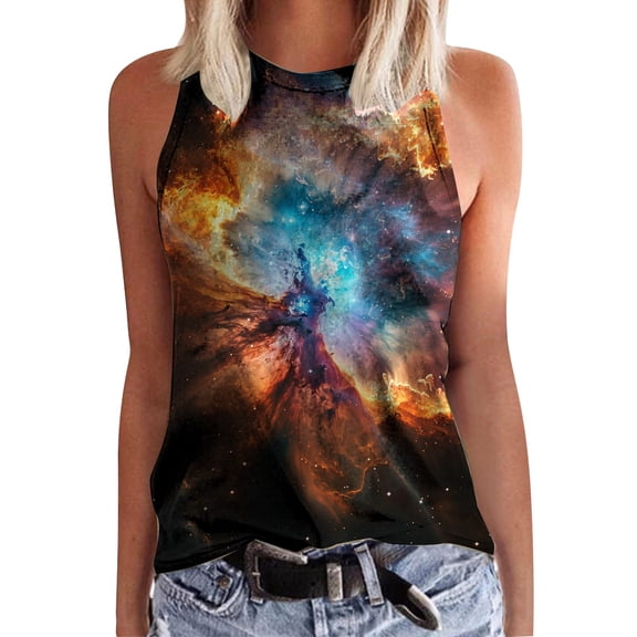 SHITINN Baseball for Women Women Tops Workout Women's Casual Fashion Starry Sky Theme Pattern Summer Sleeveless Vest