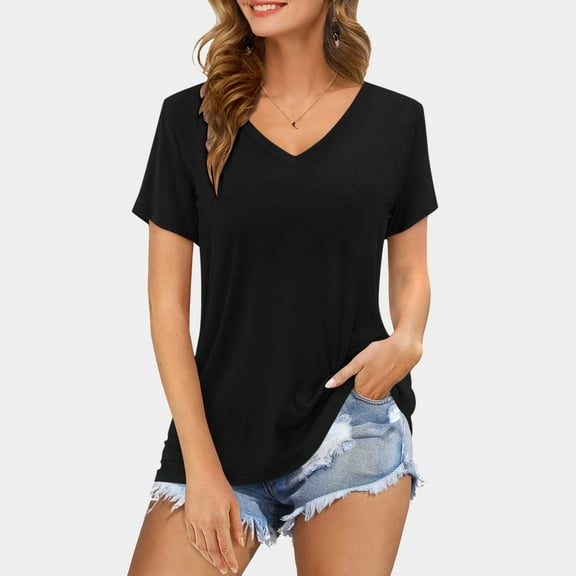 SHITINN Casual Shirts for Women Women's V Neck Short Sleeved Solid Color Top T Shirt Short Sleeve Blouses Women Summer Top