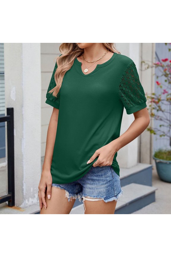 Casual V Neck T Shirts for Women Summer Fashion Tops Lace Short Sleeve Business Loose Tre Women's Fashion Short Sleeve Womens Tops Womens Clothes Summer