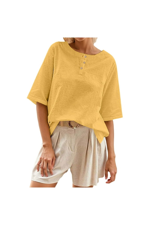 Casual Womens Tops Casual Women's T Shirts Classic Round Neck with Button Detail Short Sleeve Comfortable Ev Women Short Sleeve Tops Summer Top