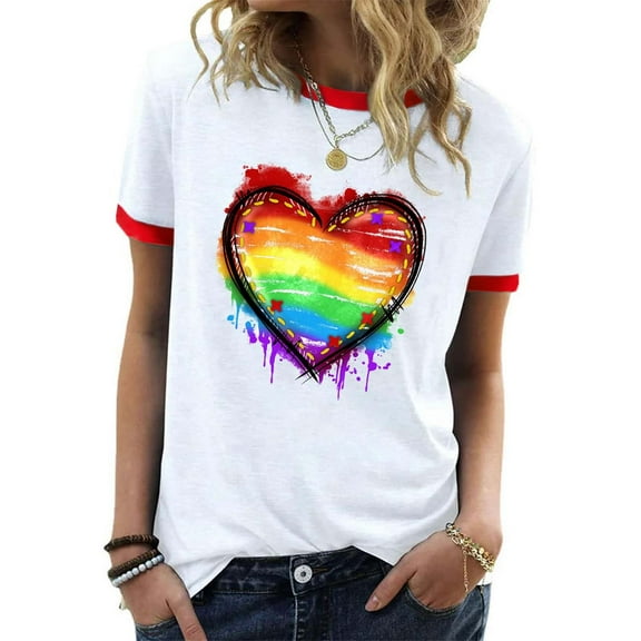 SHITINN Casual Womens Tops Women's Rainbow Printed Short Sleeved T Shirt Top Womens Short Sleeve Tops Womens Summer Outfits