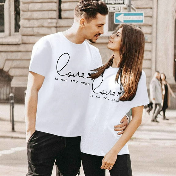 SHITINN Couple Women Short Sleeve T Shirt Summer Casual Valentine's Day Beach Holiday Letter Prin Women's Short Sleeve Tops Tops for Women Summer Outfits for Women