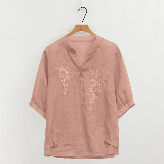 SHITINN Embroidered T Shirt for Women Summer Short Sleeved Top Plus Size High End T Shirt for Wom Short Sleeve Tops Womens Shirt Womens Summer Tops