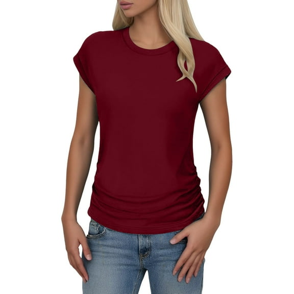 SHITINN Fashion Casual Women Short Sleeve Solid O Neck Tops Ladies Tee T Shirt Casual Shirts for Women Short Sleeve Tops for Women Summer Shirts