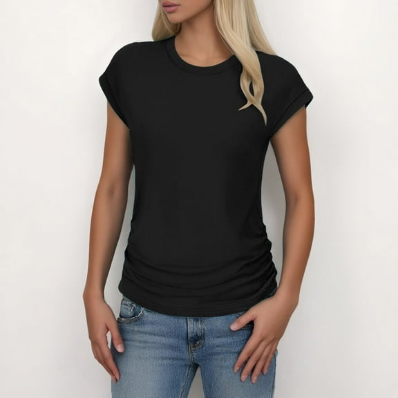 SHITINN Fashion Casual Women Short Sleeve Solid O Neck Tops Ladies Tee T Shirt Shirt for Women Short Sleeve Tops Spring Tops for Women
