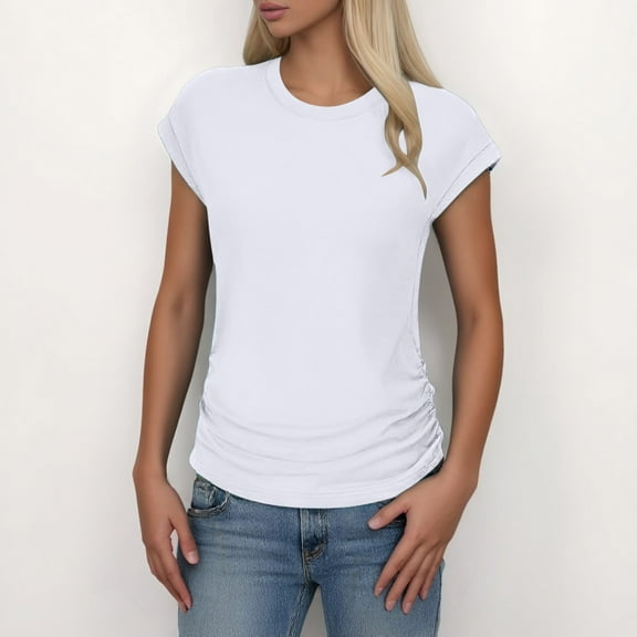 SHITINN Fashion Casual Women Short Sleeve Solid O Neck Tops Ladies Tee T Shirt Womens Clothing Womens Short Sleeve Tops Women's Summer Tops