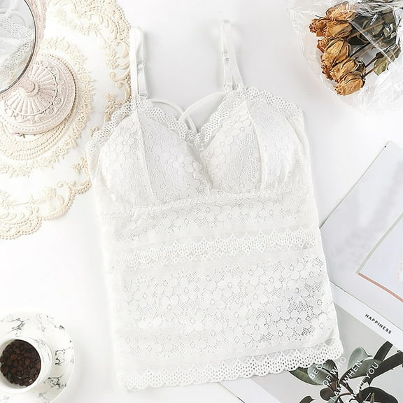 SHITINN Fashion Women's Sleeveless Floral Lace Bra Padded Tank Tops Spaghetti Strap Bralette Top Tops for Women with Lace Trim Womens Camisoles Bra Tops for Women with Underwire Lace Trim Top Shirts