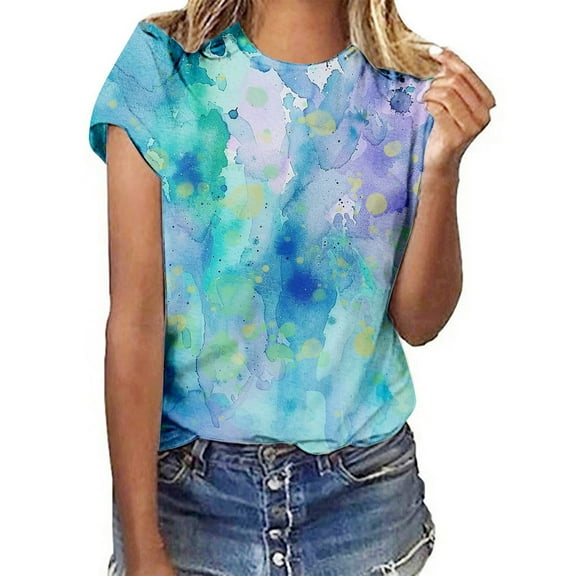 SHITINN Floral Print Round Neck Short Sleeve T Shirt for Women Spring Summer Casual Top Womens Tee Women Short Sleeve Tops Women Clothing