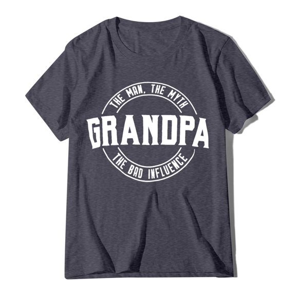 SHITINN Grandpa: Man Bad Influence | Funny Dad Joke Papa Grandfather Humor Tee Shirt for Men T Sh Shirts for Women Short Sleeve Womens Tops Summer Shirts for Women