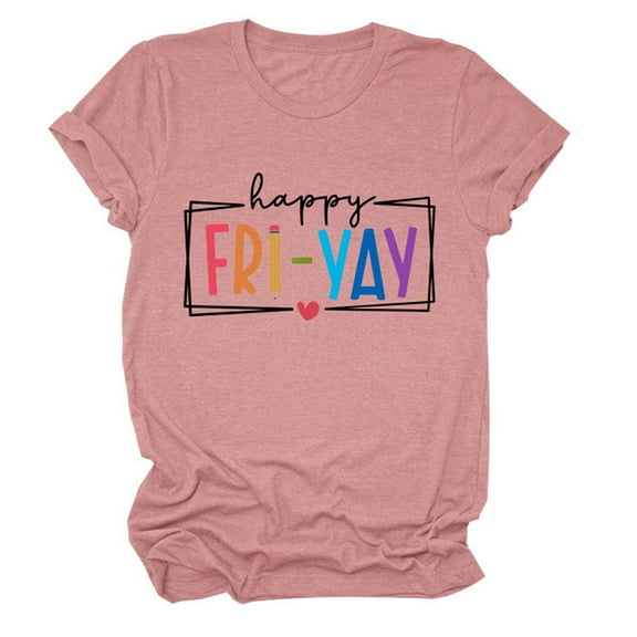 SHITINN Happy Yay Shirts for Women Short Sleeve Graphic Tees Casual Funny Teacher Novelty Tops Women Short Sleeve Tops Womens T Shirts Loose Fitting Tops for Women