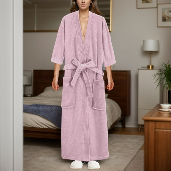 SHITINN Ladies Absorbent Quick Drying Short Sleeved Robe Bathrobe Womens Robe Long Zippe plus Size Japanese Kimono Robe Womens Robes with Hood Long