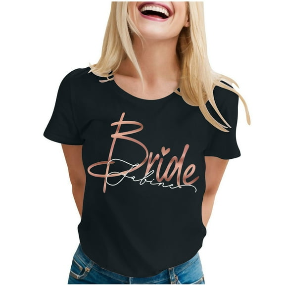 SHITINN Ladies Fashion Casual Letter Printed Round Neck Short Sleeved T Shirt Top 6 Womens Tshirt Short Sleeve Tunic Tops for Women Summer Clothes