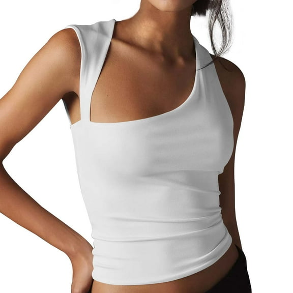 SHITINN Ladies Tops Bed Top Women's Solid Color Asymmetric Neckline Backless Crop Top Slim Fit Vest for Outerwear