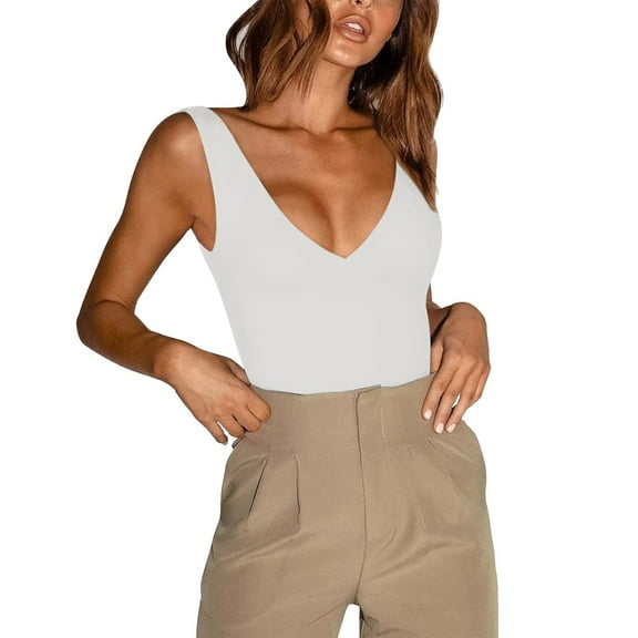 SHITINN Layering Top Women All The Things Women's Solid Color Thin Summer Bottom Shirt with V Neck Suspender Vest for Women