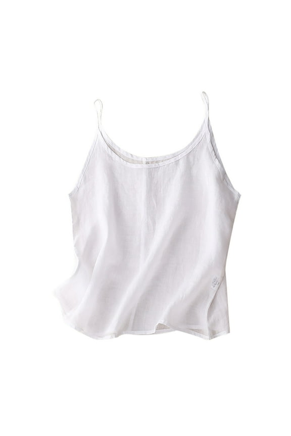 Long Camisole and Crop Vintage Linen Women's Top Thin Layering Loose Fit Casual Shirt